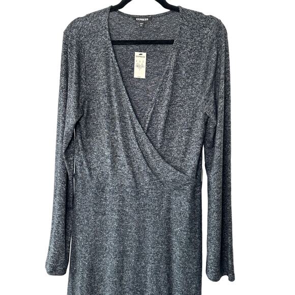 Express Charcoal Gray Soft Long Sleeve Faux Wrap Dress Women's Large New - Picture 8 of 10